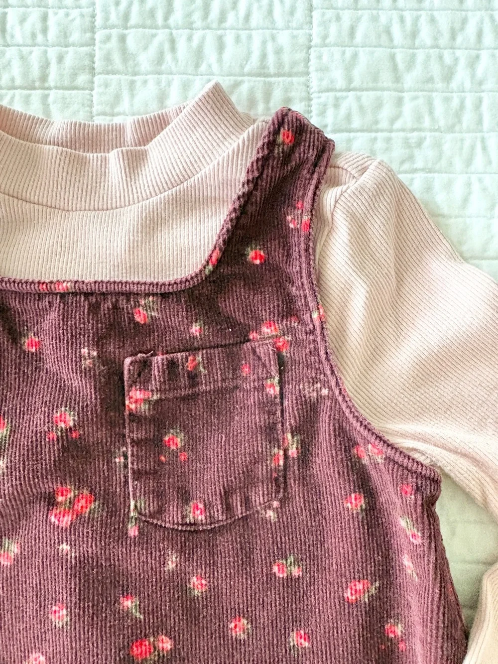Old Navy Burgundy Floral Corduroy Dress with Light Pink Long-Sleeve Top Size 2T